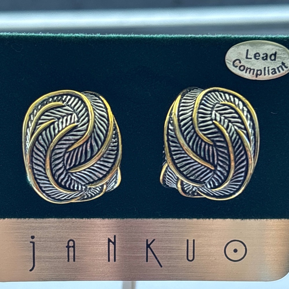 Earrings metal two-tone silver gold clip on textured knot style New